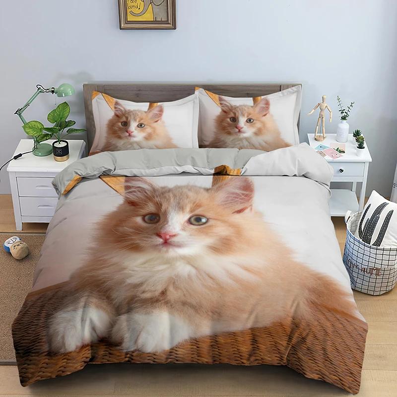 3D Lovely Cat Duvet Cover Set,cute Pet Cat Bedding Set Full Queen King Size,Cute Animals Luxury Quilt Covers Gifts Home Textiles