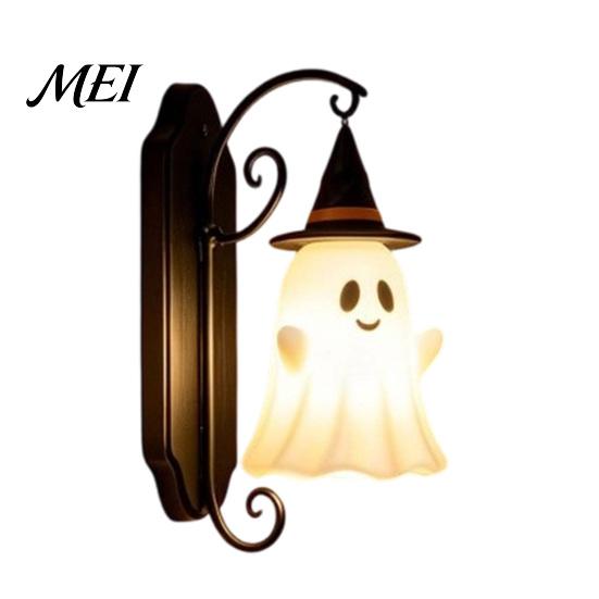 Halloween Home Decor Cute Ghost Wall Light, Wizard Hat Lamp, Decorative Light Mount Lamp for Hallway Entrance Bedroom Warm White Mounted