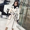 Wool Blends Long Turn-down Collar Double Breasted White Sashes Outerwear Ladies Autumn Winter England Style Women Coat