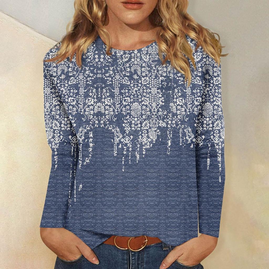 Long Sleeve Shirts For Women Cute Print Graphic Tees Blouses Casual Plus Size Basic Tops Pullover