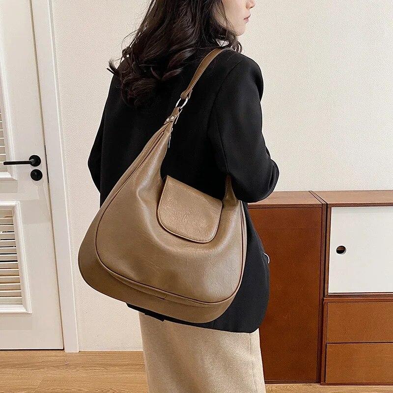 Design Retro PU Leather Shoulder Bags for Women 2024 Winter Fashion Designer Female Hobo Bag Handbags and Purses