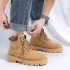 British Style Thick Soled High Top Boots Men Leather Shoes Fashion Motorcycle Ankle Boots Winter Boots Man Popular Yellow Boots