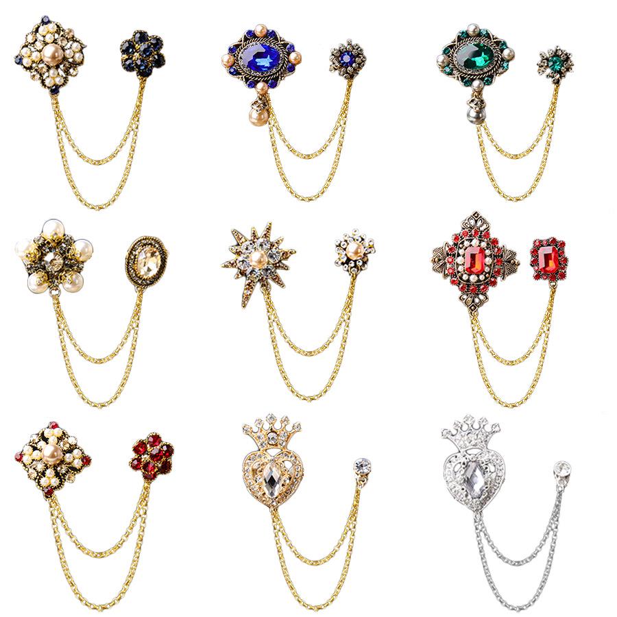 Baroque Rhinestone Pearl Corsage Necklace Brooch - Retro British Court Suit Accessory