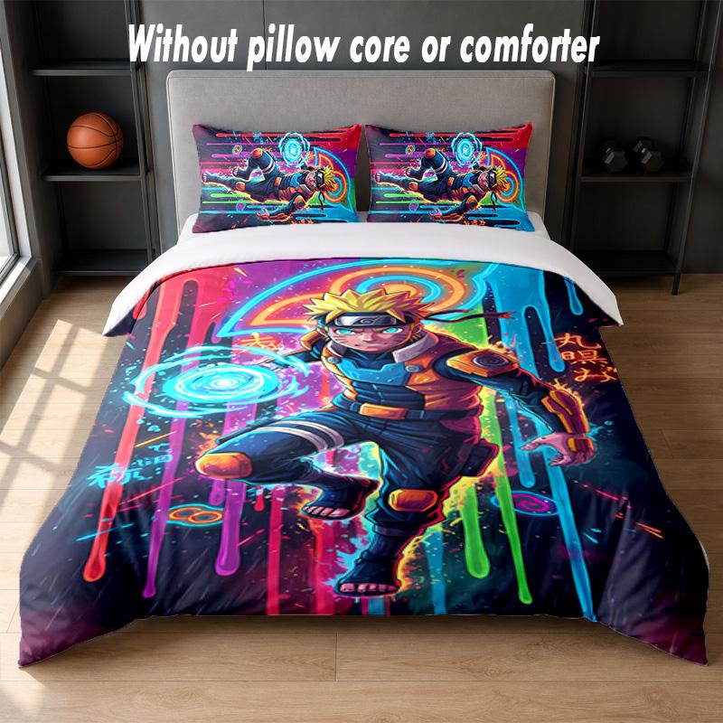 N-Narutos U-Uzumakis Design Bed Bedding Set 1 Duvet Cover + 2 Pillowcases Soft Breathable Household Bed Linens