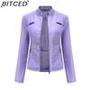 BITCED Женская повседневная кожаная куртка со стойкой воротником, приталенная верхняя одежда, весенне-осенняя однотонная кожаная куртка