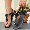 Fashion Roman Sandals for Women Summer New Style with Elastic Strap Flat Bottom T-shaped Design Featuring Clipped Toe Beach Women's Shoe