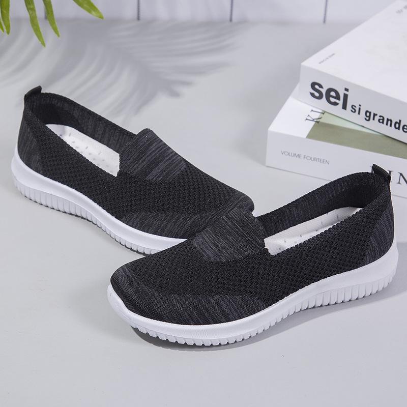 Flying Woven Women's Shoes Breathable Mesh Sneakers Casual Shoes Lazy One-pedal Mother Shoes Soft-soled Elderly Single Shoes