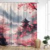 Japanese Style Landscape Shower Curtain Ink Mountain Cherry Blossom Pavilion Lake Asian Art Bath Curtains Home Bathroom Decor
