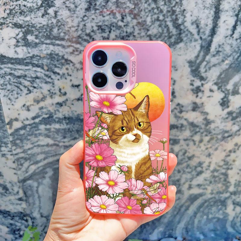 Милый чехол для телефона с черными кошками и цветами для iPhone 15 14 13 Pro Max 13 Mini 12 11 Pro Max 15 14 Plus Ударопрочная лазерная задняя крышка