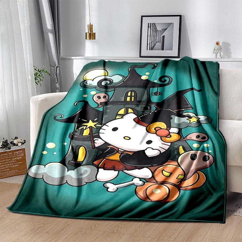 1pc Cartoon Hello Kitty Halloween Adventure Blanket Room Decor, Soft Bedding Cover, Living Room, Travel, Camping, Car Blankets, Beach, Office Naps, Pe