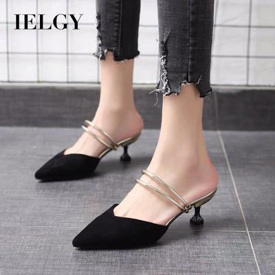 Baotou Сандалии женские на шпильке с острым носком из замши, двойная одежда