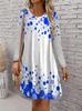 Retro Floral Pattern Casual Dress, Women's Autumn Long Sleeved Round Neck Casual Mini A-line Dress Vestidos De Mujer