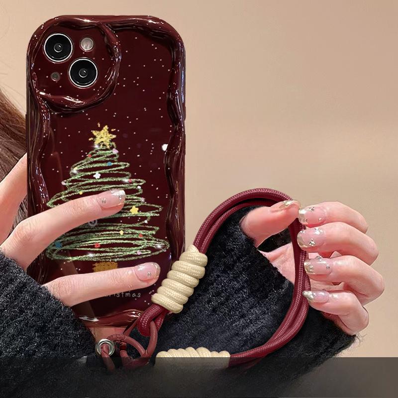 Applicable To Apple 15promax Mobile Phone Case IPhone 14plus/13 Christmas Tree Lanyard 11/12 Silicone Anti-fall