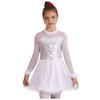 Girls Christmas Shiny Sequin Dance Dress Long Sleeve Feather Keyhole Back Jumpsuit Dress Performance Costume