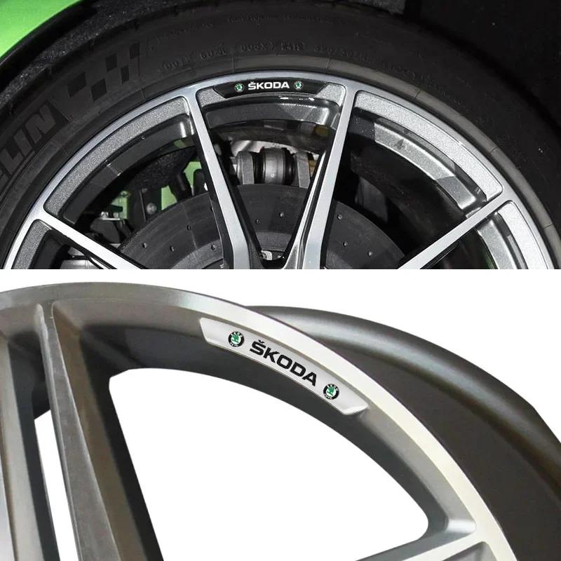 HFB4 4PCS Car Wheel Rim Hub Badge Stickers For Skoda Octavia 2 A5 Fabia 3 Rapid Scala Kodiaq Superb 3 Karoq Kamiq Citigo Accessories