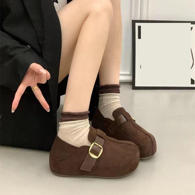 Наружная одежда на толстой подошве противоскользящие наклейки Birkenstocks осень и зима новая повседневная увеличивающая рост бархатные двойные хлопковые туфли