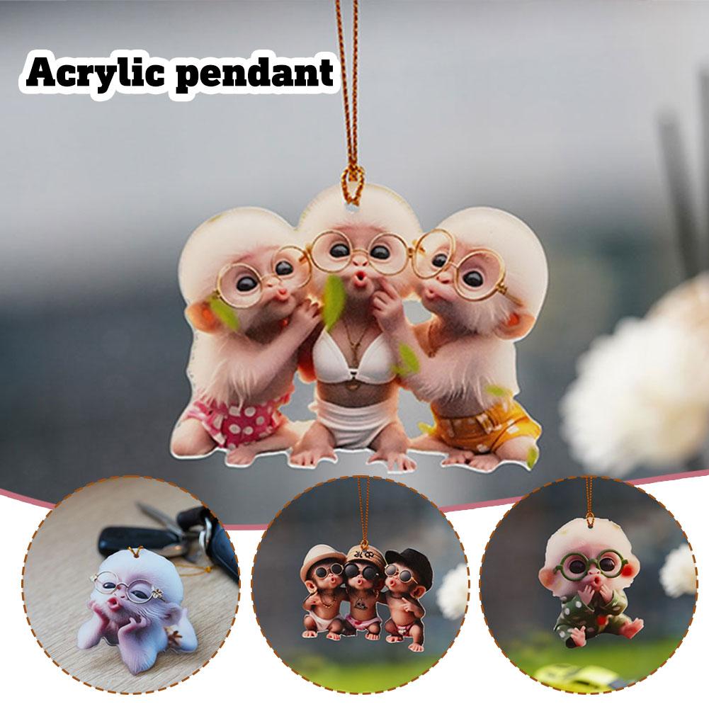 2D Подвеска для автомобиля в форме обезьяны, подвесное украшение с цепочкой, реалистичное животное, подвесной декор для зеркала заднего вида, аксессуары для интерьера автомобиля