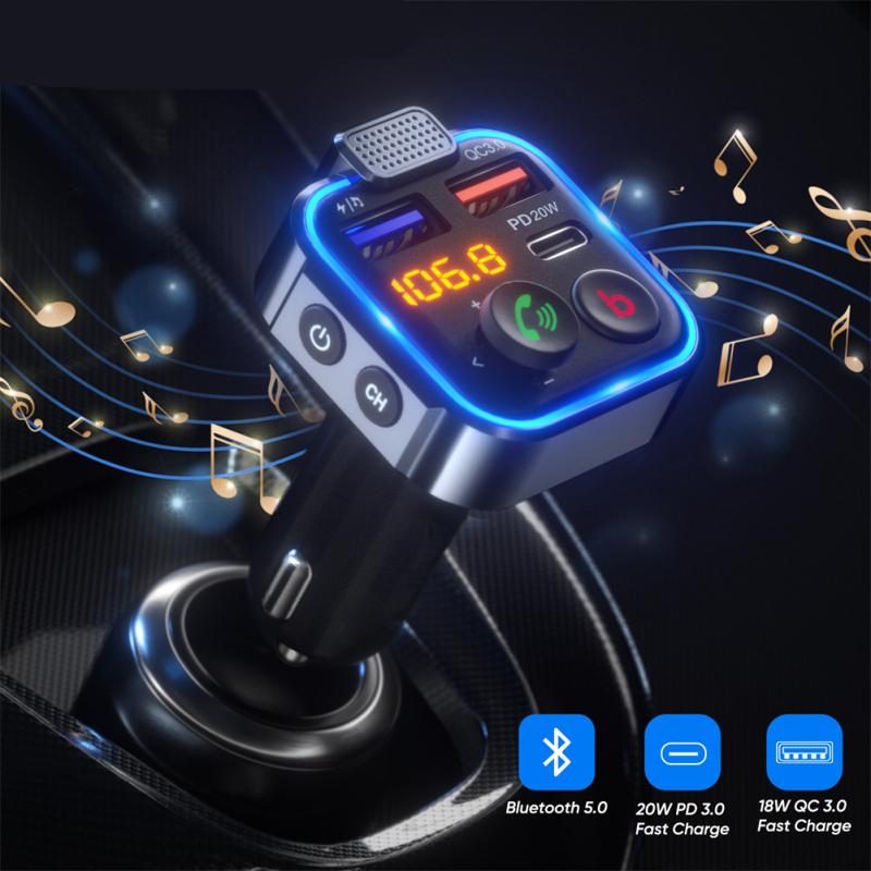 Fm Transmitter Bluetooth-compatible 5.0 Handsfree Car Kit Mp3 Player With Type-c Pd 20w Qc3.0 Fast