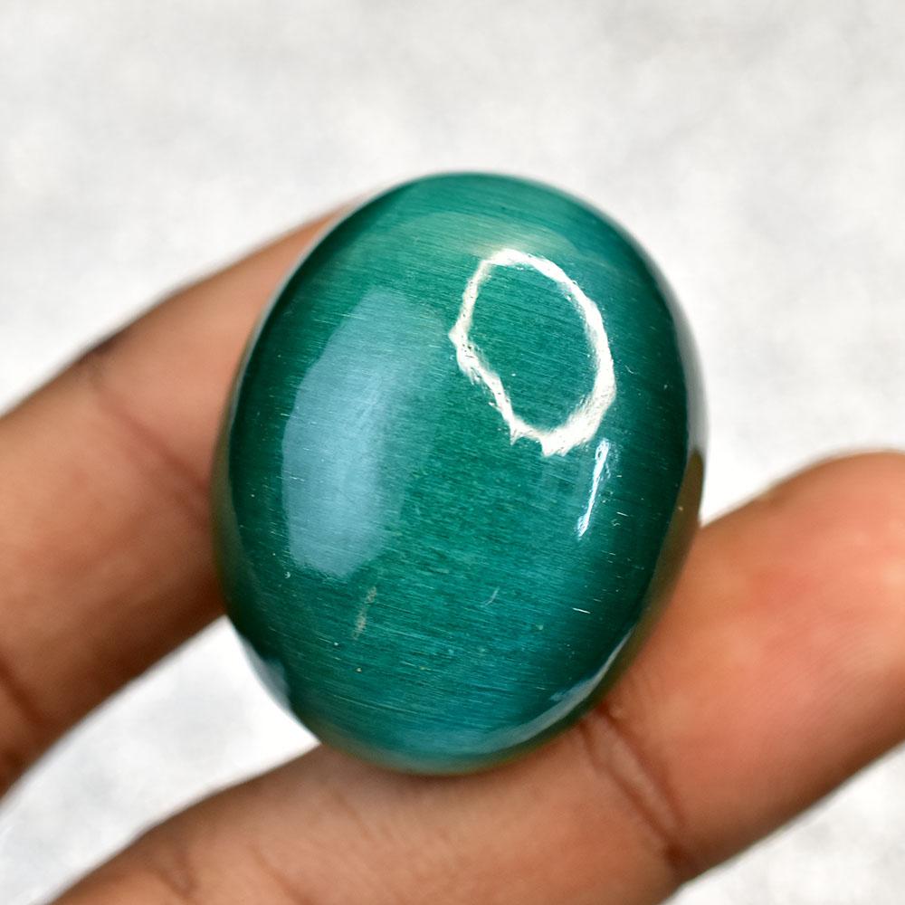 Natural 97.10 ct Cabochon Shape Green Cat'S Eye Loose Gemstone for Jewelry Making and Crafts