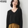 Женская мода, повседневные однотонные принты, осенне-зимние свободные пуловеры с длинным рукавом и v-образным вырезом, свитера