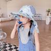 Детская летняя шляпа от солнца с принтом, шляпа-шаль со свистком для девочек и мальчиков, для улицы, с защитой шеи и ушей, пляжная кепка
