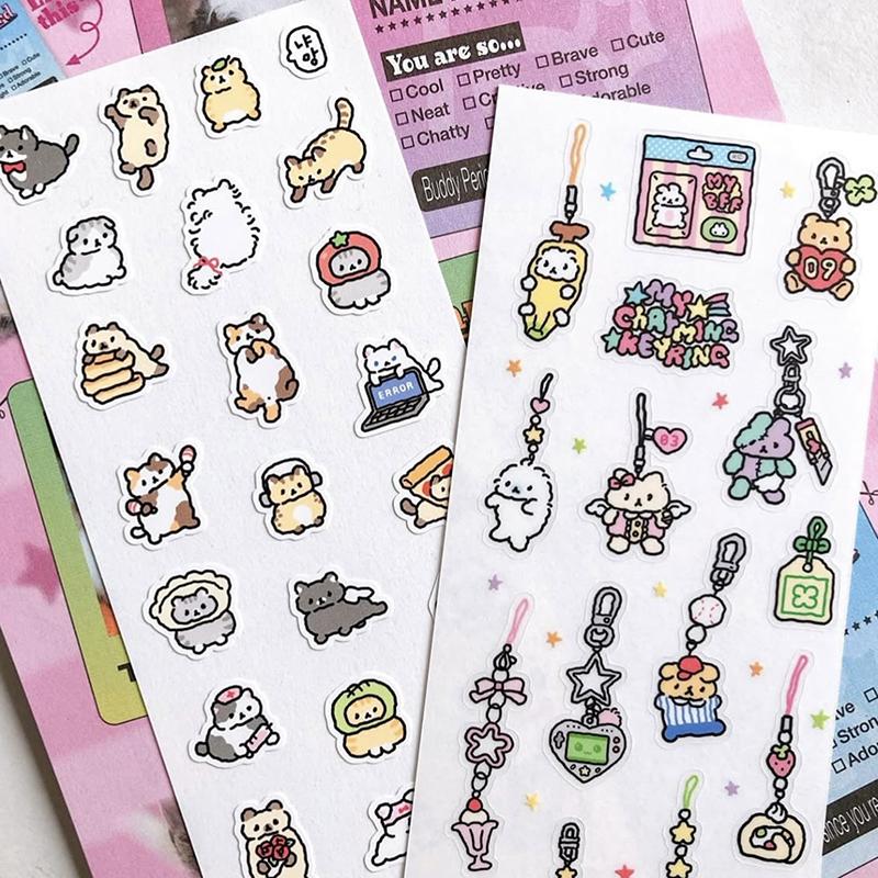 1/3 Sheets Korean Cute Graffiti Style Rabbit Cartoon Stickers Kawaii Animal Decals Hand Account Diary Scrapbook Sticker
