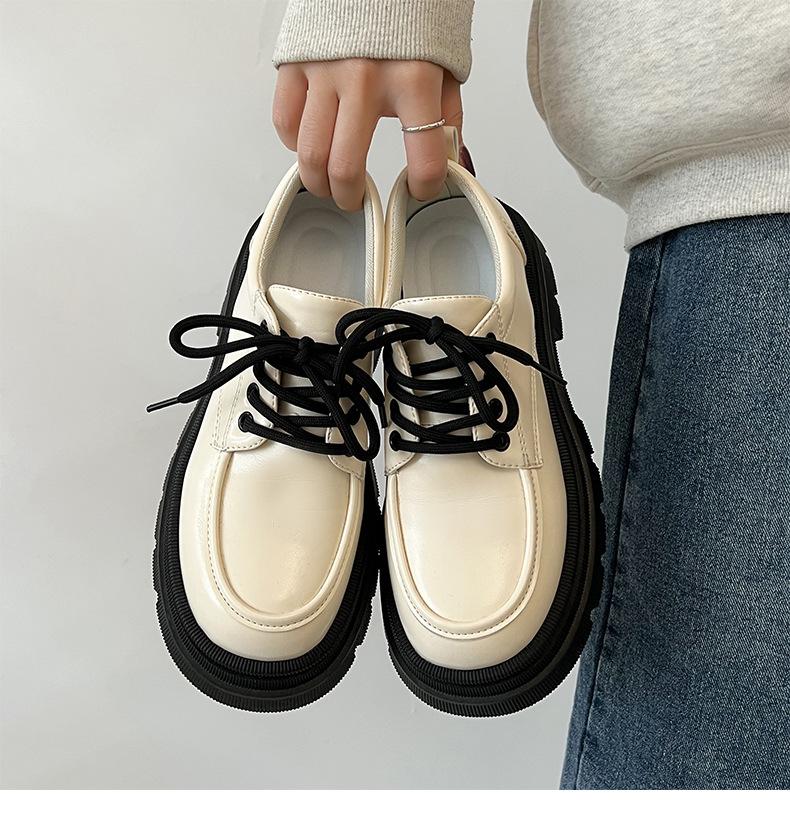 White Retro French Lace-up Small Leather Shoes Women's Autumn and Winter 2025 New Platform British Style Versatile Mary Jane Single Shoes