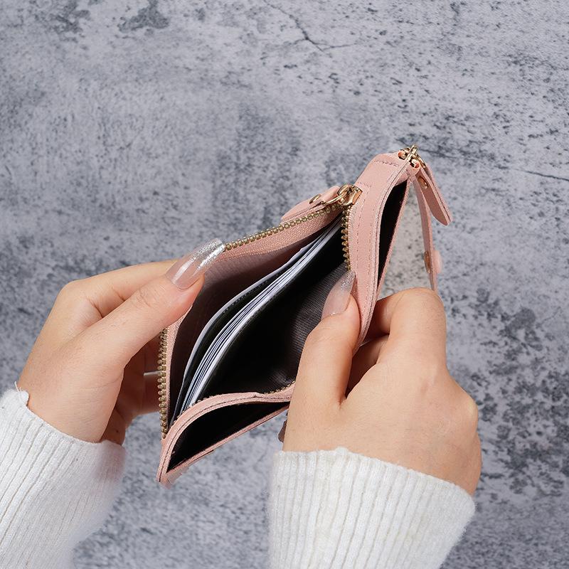 Женский однотонный кошелек на кнопке - Тонкий держатель для карт и монетница