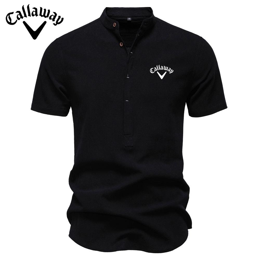 Callaway Летняя Новая Вышитая Рубашка Business Casual Женская Хлопково-Льняная Рубашка с Коротким Рукавом Стойка Хлопковая Рубашка