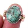 Natural Tibetan Turquoise Gemstone 925 Solid Silver Two Tone Ring Size 9US H7W00