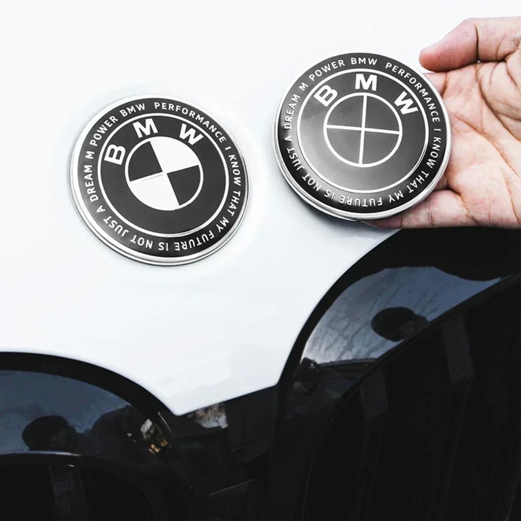 AWROY1 7pcs Applicable to BMW car badge logo front hood logo 82mm+ rear logo 74mm+ wheel cover 68mm+ steering wheel sticker 45mm.