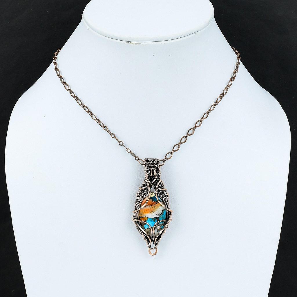 Колючая устрица медная бирюзовая подвеска медная проволока обернутая подвеска драгоценный камень ювелирные изделия кулон ручной работы дизайнерская медная подвеска подарок для женщин