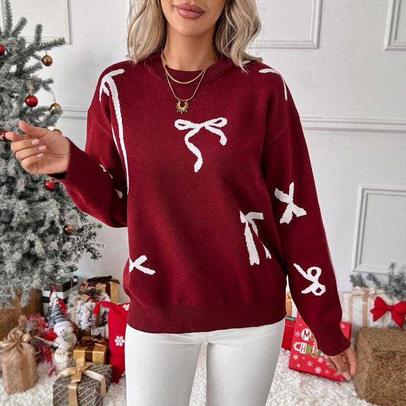 2025 New Sweet Style Bow Jacquard Autumn/Winter Sweater