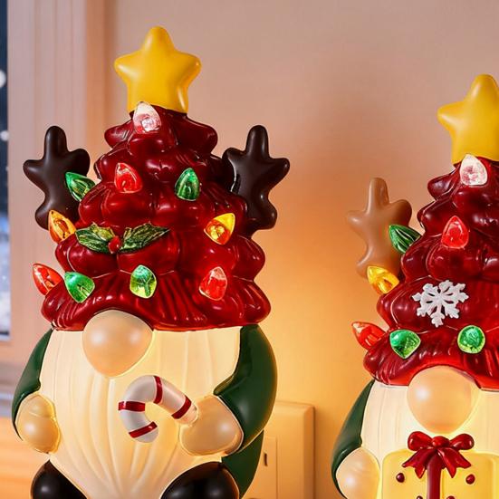 Christmas Gnome Night Light Resin Faceless Dwarf Xmas Tree LED Night Light with Multicolor Bulbs And On/Off Switch for Home Bathroom Bedroom Decor