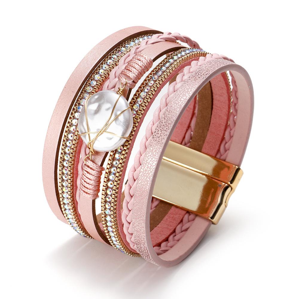 Кожаный браслет для женщин Многослойный браслет в стиле бохо Femme Jewelry