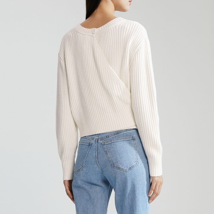 Calvin Klein Minimalist Embroidered Asymmetrical V-Neck Sweater Women Sweater Off-White J222847YBI