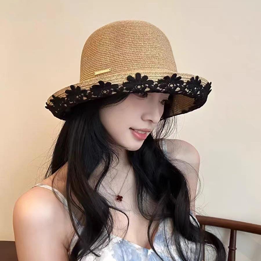 Straw bucket hat women's summer lace new seaside vacation beach hat big brim breathable sunshade sun protection hat