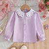 Toddler Girls' Purple Blouse Long Sleeved with Rabbit Embroidery Peter Pan Collar Spring Autumn Kids Clothing 2-6 Years