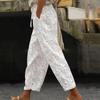 Women Lace Drawstring Elastic Waist Loose Soft Slant Pockets Ankle Length Mid Waist Commute Style Female Trousers