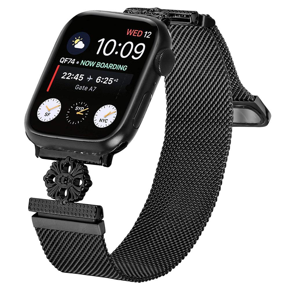 For Apple Watch Series 10 42mm/9 8 7 41mm/SE (2023) SE (2022) SE 6 5 4 40mm/3 2 1 38mm Band Flower Stainless Steel Watch Strap