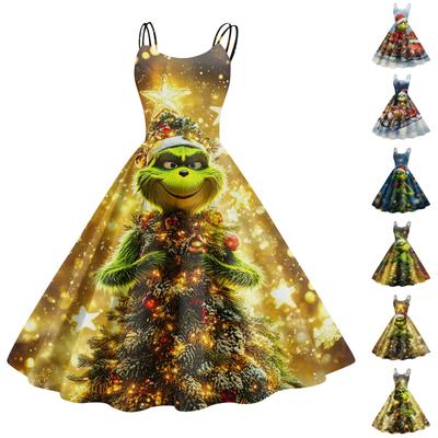 Женское модное рождественское принтованное сексуальное коктейльное платье без бретелек в готическом стиле в стиле панк, винтажное платье.