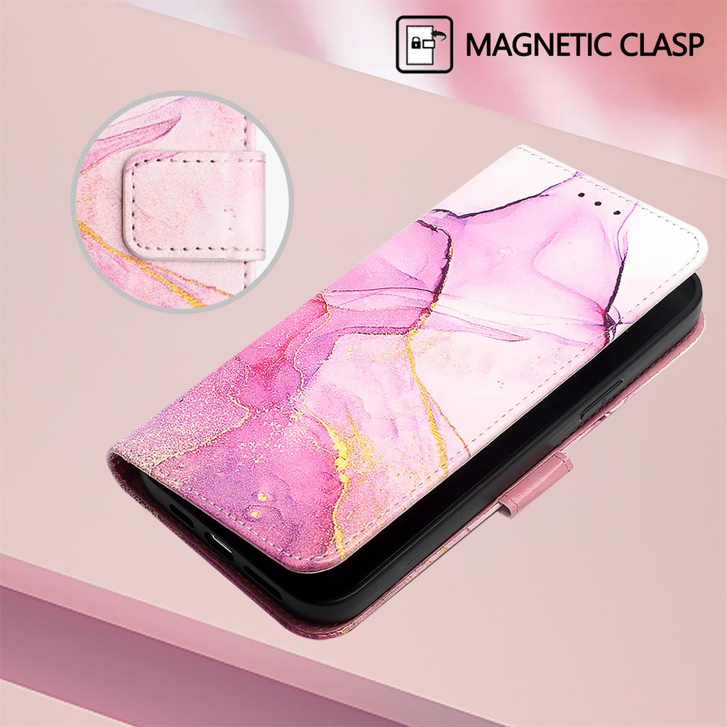 For Xiaomi Poco M7 Plus 5G/M7 4G (169mm) Case with Strap Marble Pattern Leather Phone Cover Card Holder
