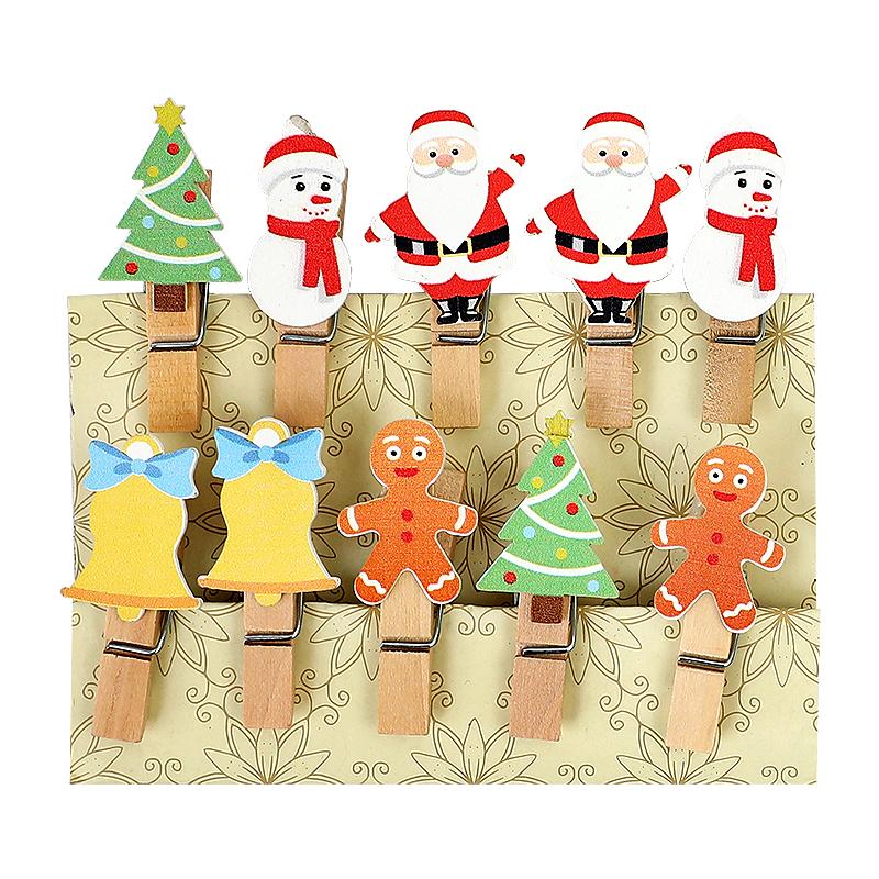 10Pcs Christmas Wooden Clips Home Hanging Photo Wall Decoration DIY Handmade Crafts 2025 New Year Party Supply Navidad Kids Gift