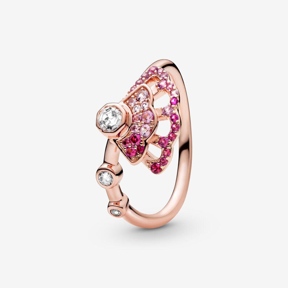 Lr Timeless Wish Heart Сверкающее розовое золото Розовый Тонкая тиара Кольца на поперечном рычаге Прозрачное кольцо с тремя камнями для женщин Подарок на день Святого Валентина