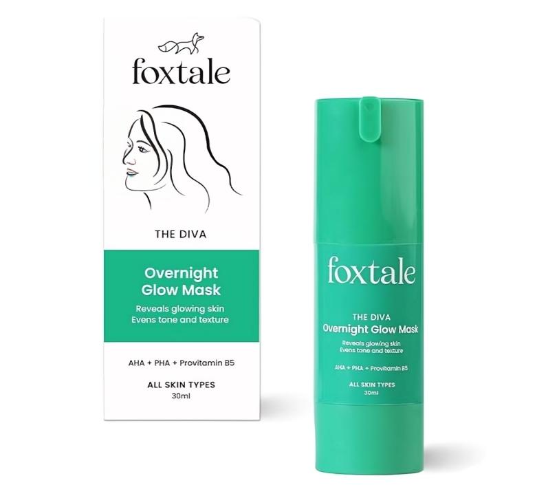 Foxtale Overnight Glow Mask 3% Lactic Acid 4% Glycolic Acid Reduces Blackheads, Whiteheads Men & Women - 30ml