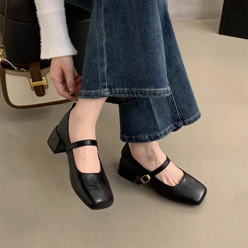 Fashion High Heels Women Mary Jane Shoes Chunky Square Toe Dress Autumn 2024 Shallow Fashion Lolita Luxury Pumps Zapatos Femme