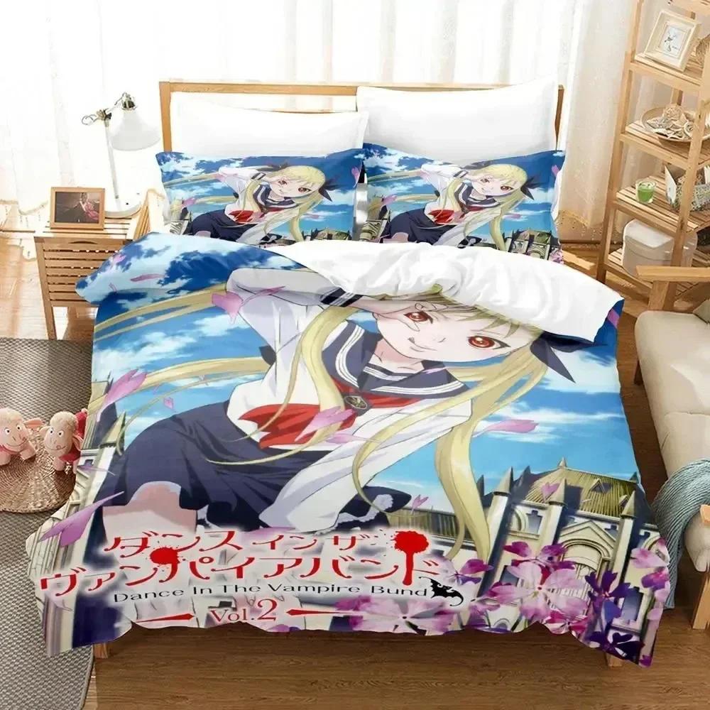 3D Anime Dance In The Vampire Bund Printed Bed Set Duvet Cover Pillowcase Bedding Set Bed Linen Sheet Quilt Full Queen King Size