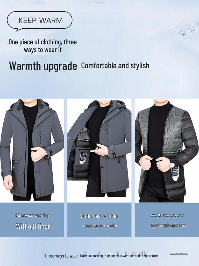 Мужская зимняя куртка Pierre Cardin 2025 с отстегивающейся подкладкой, на гусином пуху - Толстая, теплая, средней длины