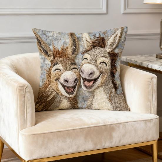 Laughing Donkeys Throw Pillow Cute Donkey Square Cushion with Removable Cover Farmhouse Decorative Cushion for Home Couch Sofa Bed Patio Car Decor