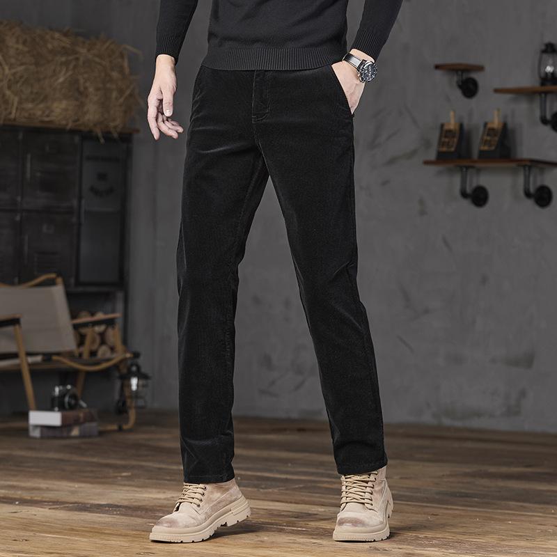 2024 New Spring And Autumn Corduroy Casual Pants For Men'S Business Slim Fit Straight Leg Elastic Versatile Long Pants